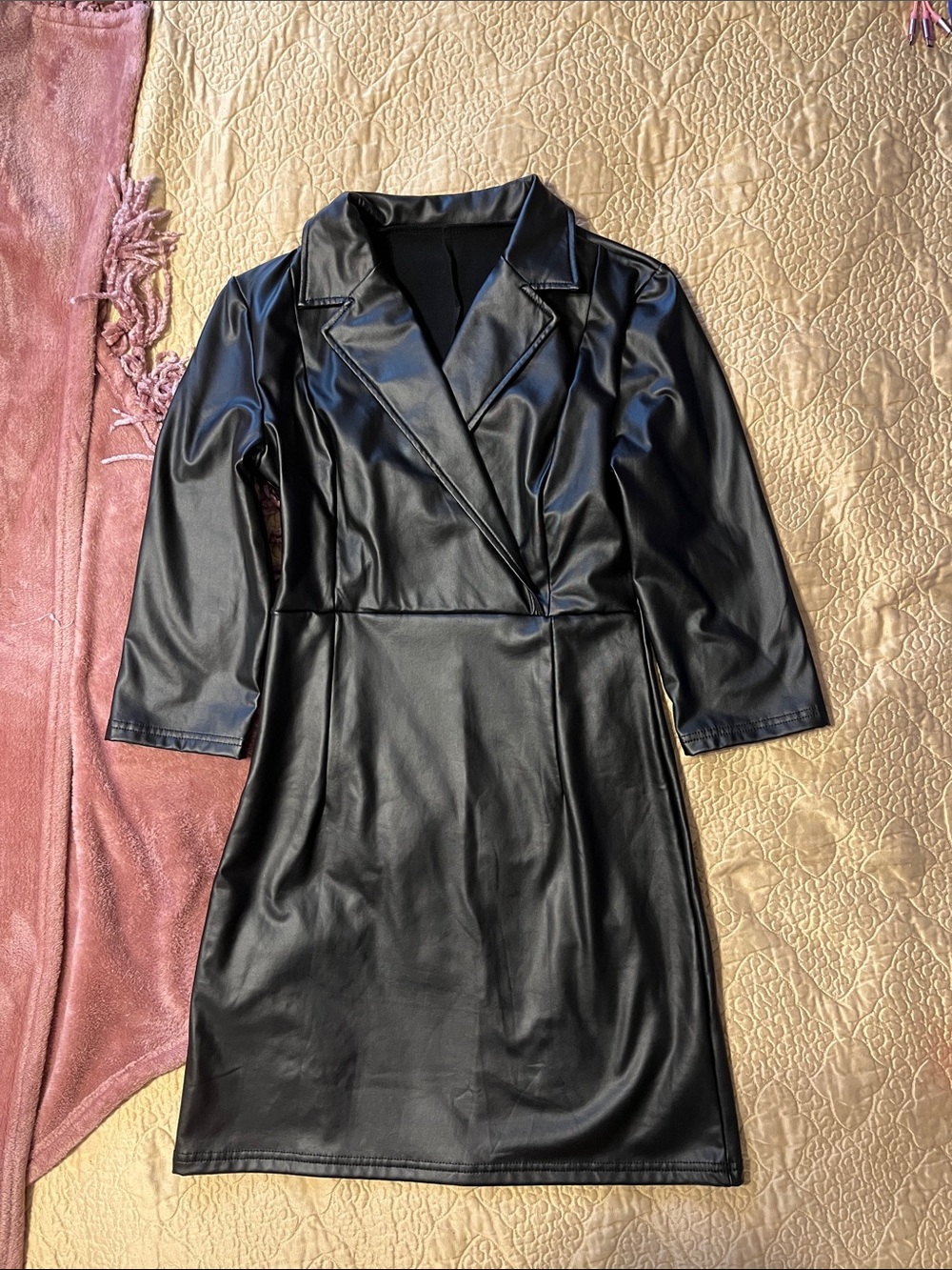 Black Faux Leather Blazer Dress